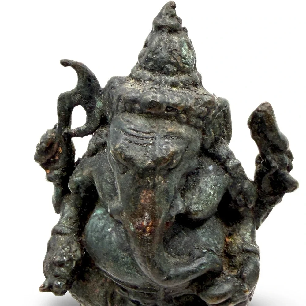 Vintage Thai Bronze Ganesha Vishnu Deity Statue Set 4" Sacred Altar Thailand - Picture 4 of 10